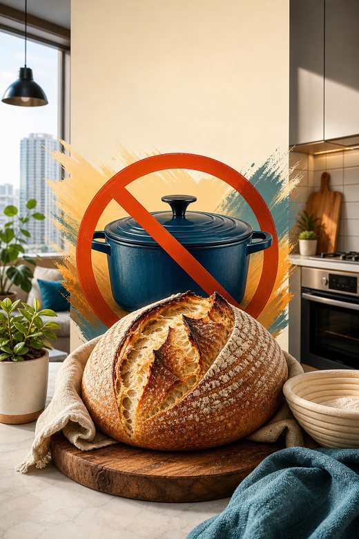 Cover art: a sourdough loaf in front of a crossed-out Dutch oven