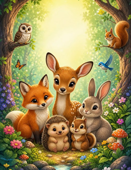 Cover art: woodland animals in a sunny forest